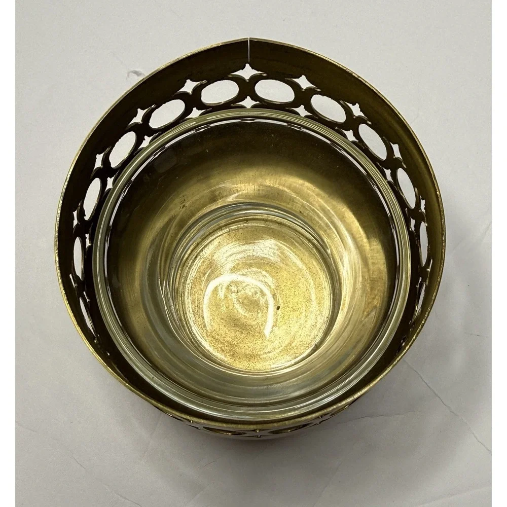 Brass Votive Accent Candle Dish W/ Tea Light Holder Small Celestial Stars Ovals